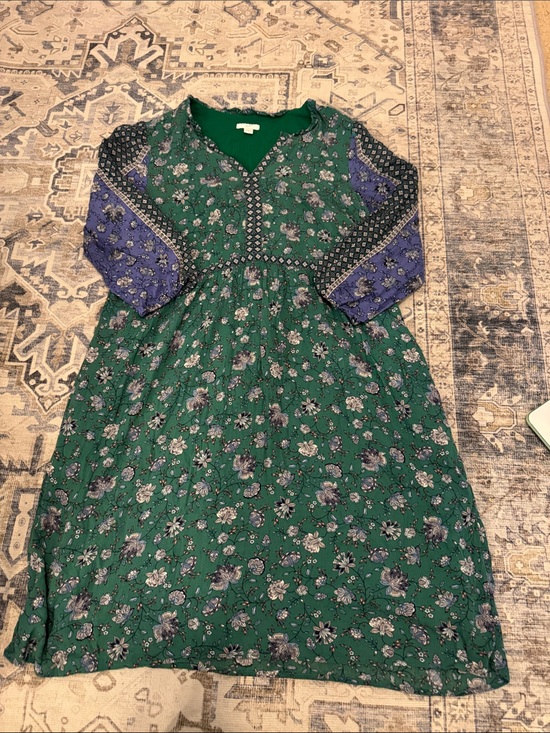 J. Jill Other - J. Jill Green Floral Mixed Print Midi Dress XS 3/4 Sleeve Pockets